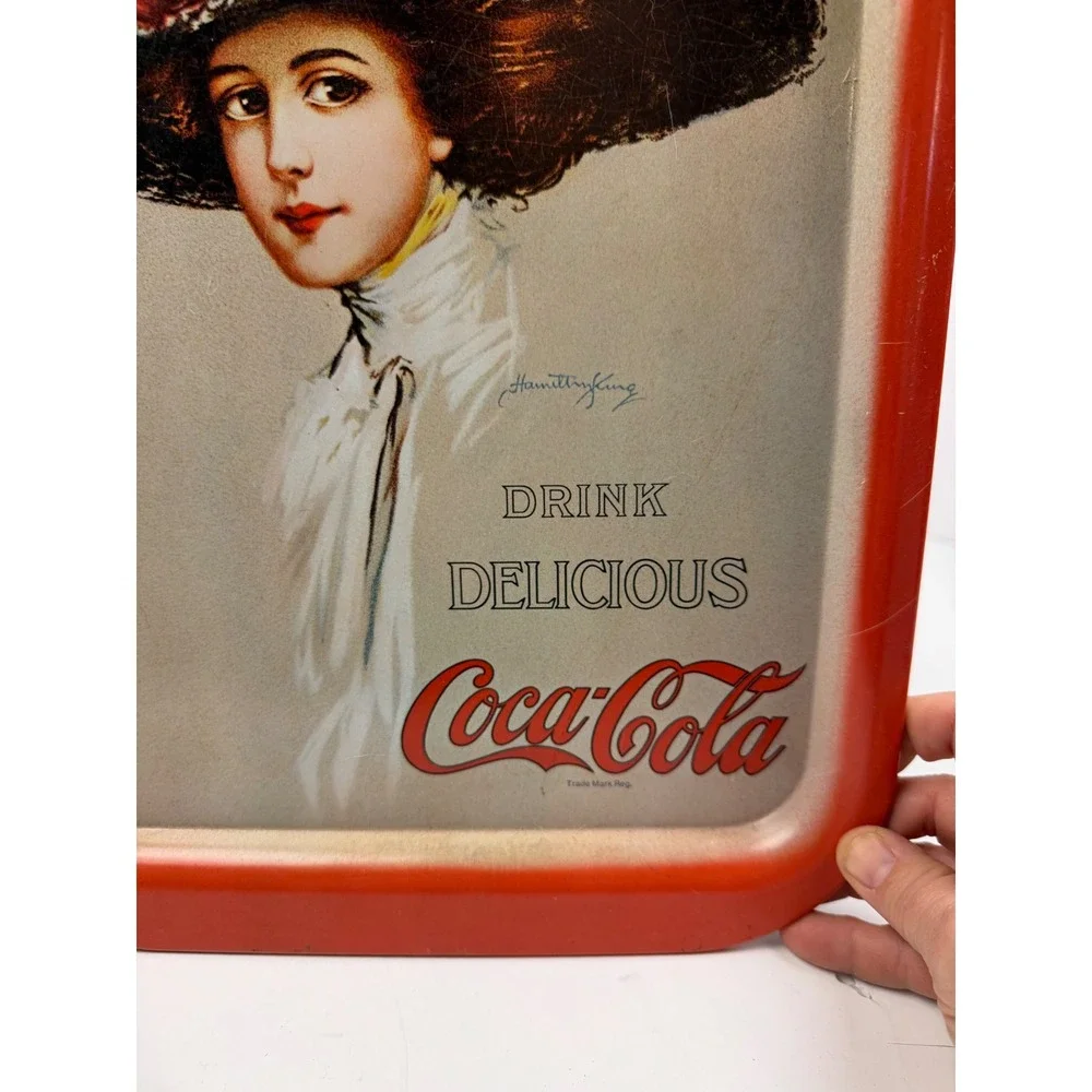 Vintage 1970s Coca-Cola Metal‎ Serving Tray Hamilton King Girl Red Advertising